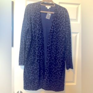 NWOT Belle by Kim Gravel Blue Leopard Cardigan/Duster - Size L